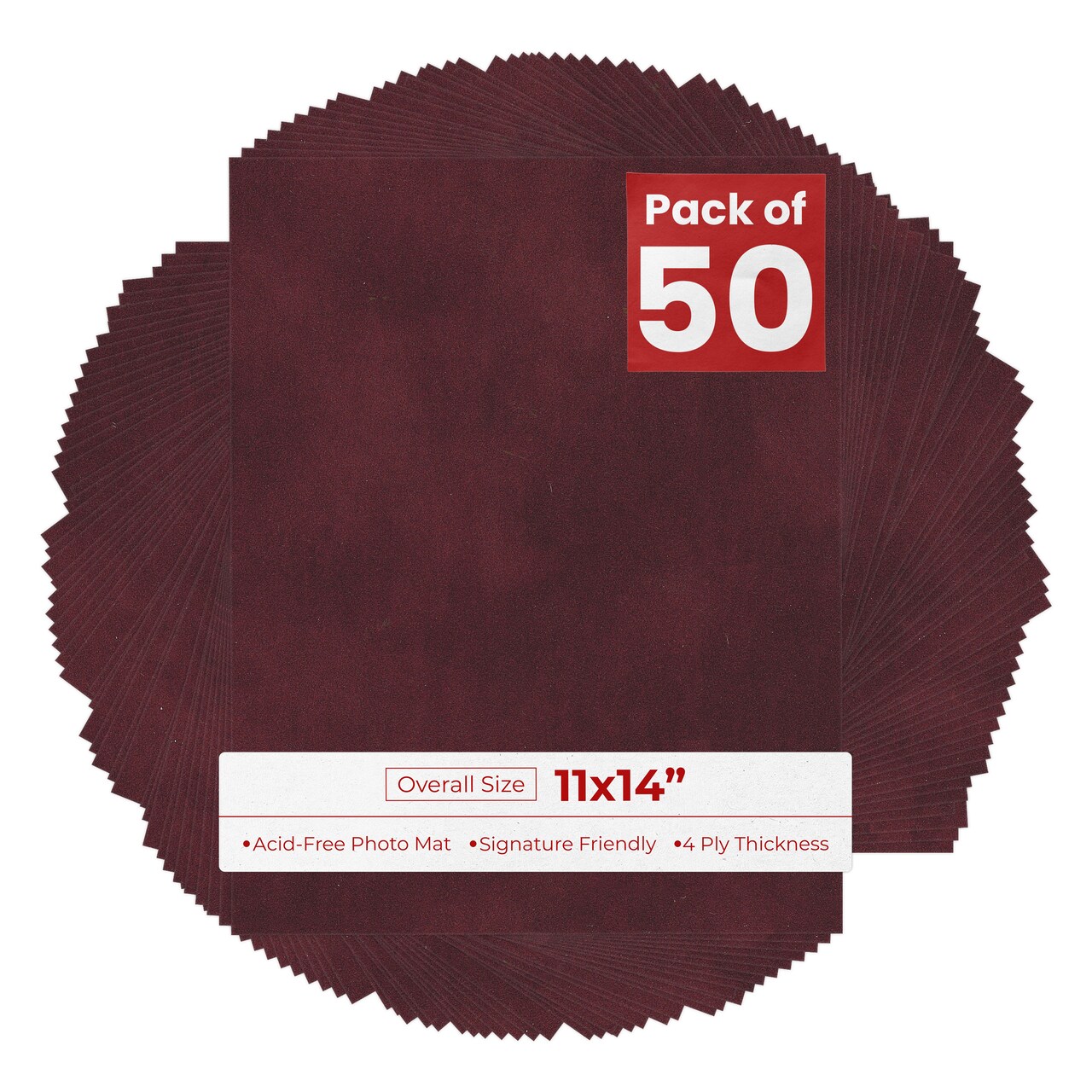 Dark Red Suede 11x14 Uncut Mat Board - Blank Sheets, No Opening